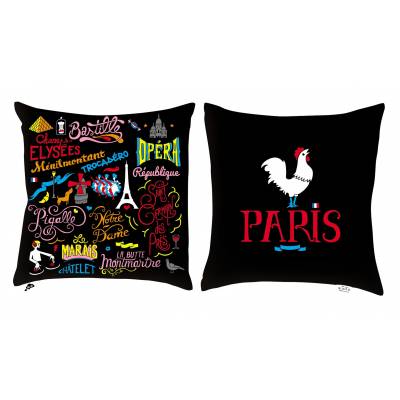 Coussin "New York" / Noir, Blanc, Gris et Jaune