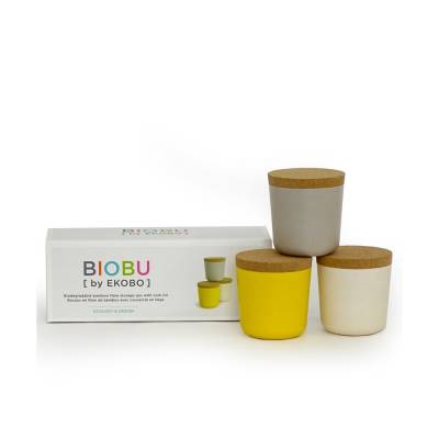 Lot de 3 petits bocaux GUSTO BIOBU en bambou taupe, blanc et jaune - Ekobo