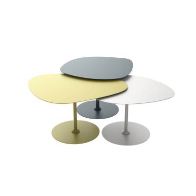 Lot 3 tables basses GALETS outdoor bleu canard, craie et vert mousse - Matière Grise