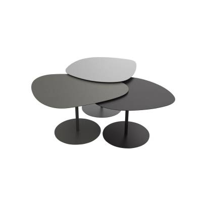 Lot 3 tables basses GALETS outdoor gris alu, noir et taupe - Matière Grise