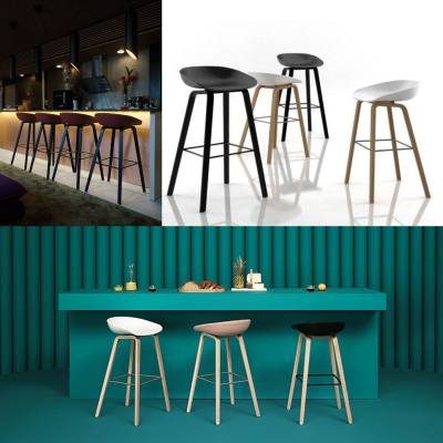 Tabouret de bar ABOUT A STOOL AAS 32 / Plastique et piètement bois - H 75 ou 65 cm