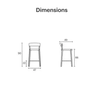 Tabouret NOA / H. assise 66 cm / Bleu Ciel et piètement Bois