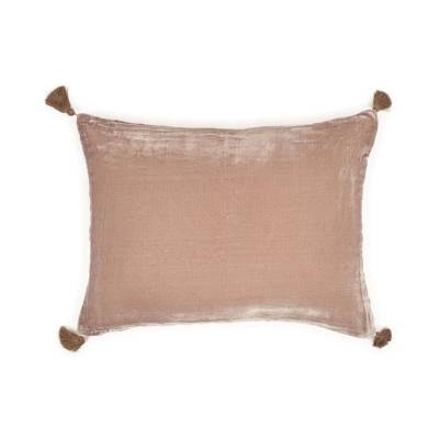 Coussin Rectangulaire GOA POMPONS TAUPE / 30 x 40 cm / Soie / Rose - Beige / Le Monde Sauvage