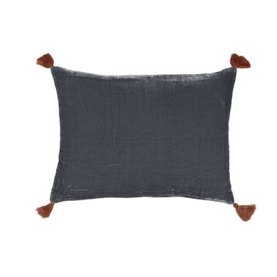 Coussin Rectangulaire GOA POMPONS LEAD / 30 x 40 cm / Soie / Bleu - Rouge / Le Monde Sauvage