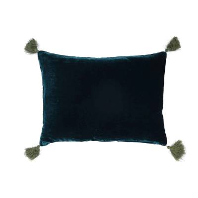 Coussin Rectangulaire GOA POMPONS BLUE CORAL / 30 x 40 cm / Soie / Bleu - Vert / Le Monde Sauvage