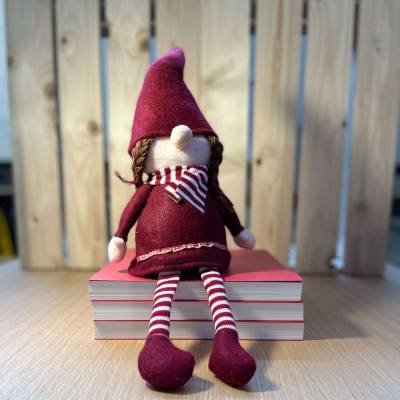 Lutin de Noël Fille / 20 x 15 x 40 cm / Feutre et Tissu / Rouge / Zone Denmark