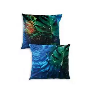 Coussin carré DAME DE PIQUE TROPICS BLEUS / 40 ou 60 cm / Tissu / Bleu Vert / Un autre Regard