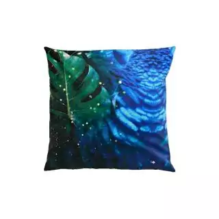 Coussin carré DAME DE PIQUE TROPICS BLEUS / 40 ou 60 cm / Tissu / Bleu Vert / Un autre Regard