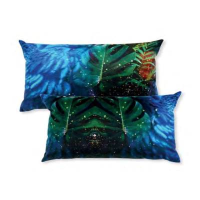 Coussin rectangulaire DAME DE PIQUE TROPICS BLEUS / 40 x 68 cm / Tissu / Bleu Vert / Un autre Regard