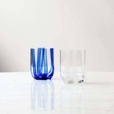 Verre à eau STRIPE GLASS / 39 cl / H. 10 x Ø 8 cm / Verre soufflé / Transparent et Blanc / Normann Copenhagen