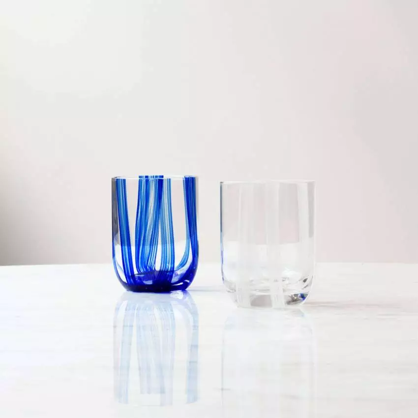Verre à eau STRIPE GLASS / 39 cl / H. 10 x Ø 8 cm / Verre soufflé / Transparent et Blanc / Normann Copenhagen