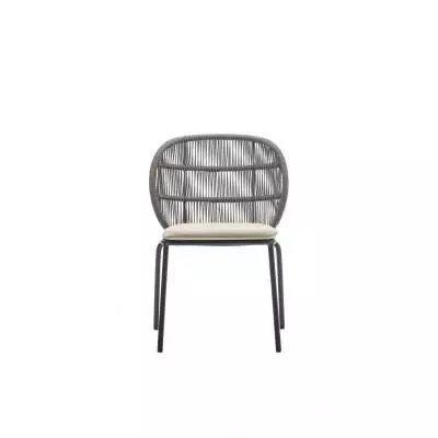 Chaise de jardin KODO / H. assise 45 cm / Corde Polypropylène / Piétement Gris / Coussin Beige / Vincent Sheppard