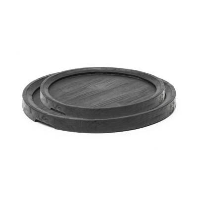 Plateau rond LUNA / Ø 50 ou 60 cm / Bois teck fumé noir / Gommaire