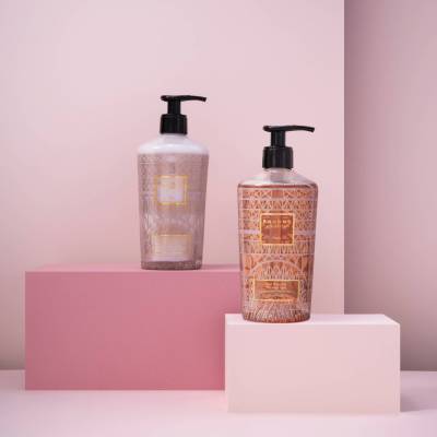 Coffret gel douche et lait corps PARIS / Tilleul-Tulipe-Feuilles de Châtaignier / Verre rose / 350 ml / Baobab