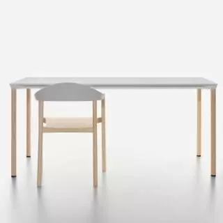 Table MONZA / L. 160 x H. 73 cm / Piétement frêne naturel / Plateau Blanc / Plank