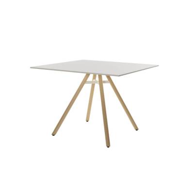 Table carrée MART / L. 100 x H. 73 cm / Piétement frêne naturel / Plateau Blanc / Plank