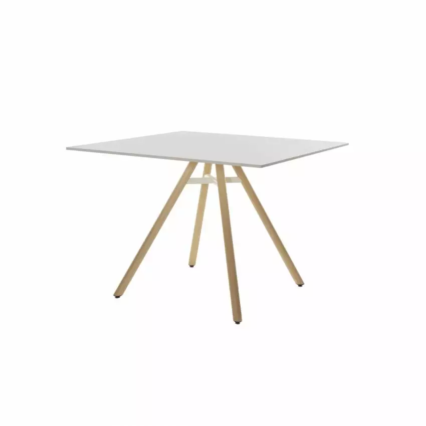 Table carrée MART / L. 100 x H. 73 cm / Piétement frêne naturel / Plateau Blanc / Plank