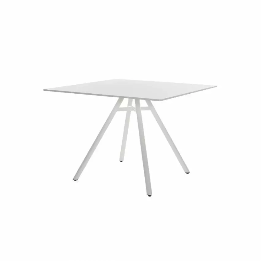 Table carrée MART / L. 100 x H. 73 cm / Piétement aluminium / Plateau Blanc / Plank