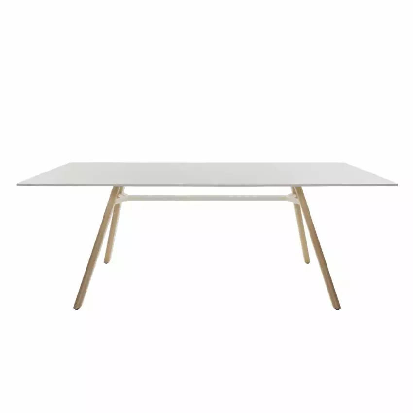 Table MART / L. 200 x H. 73 cm / Piétement frêne naturel / Plateau Blanc / Plank