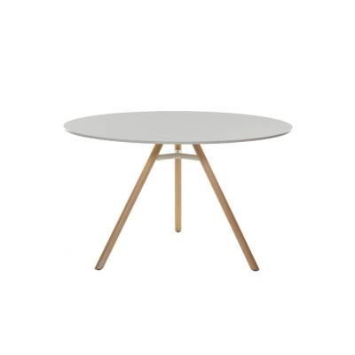 Table ronde MART / Ø 110 ou 120 cm / Piétement frêne naturel / Plateau Blanc / Plank