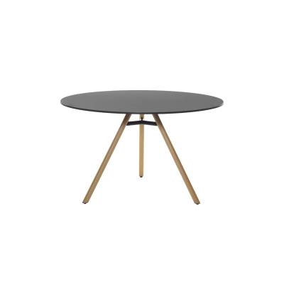 Table ronde MART / Ø 110 ou 120 cm / Piétement frêne naturel / Plateau Noir / Plank