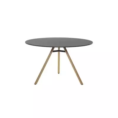 Table ronde MART / Ø 110 ou 120 cm / Piétement frêne naturel / Plateau Noir / Plank
