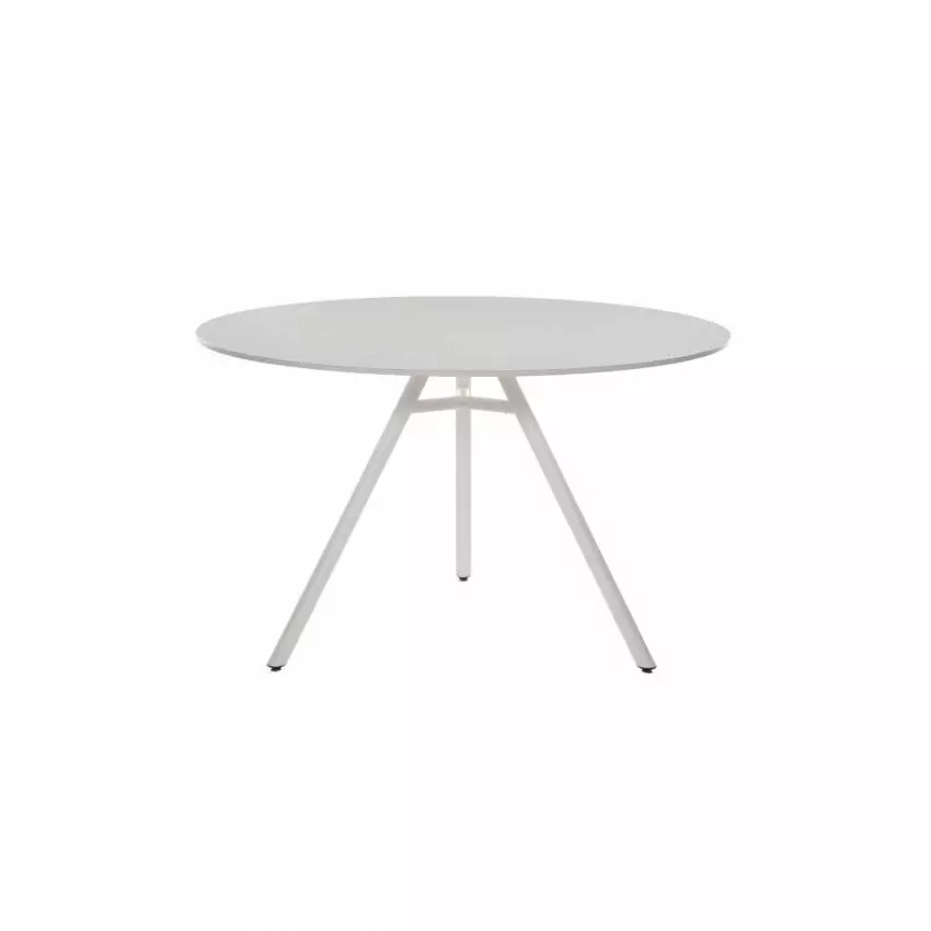 Table ronde MART / Ø 110 ou 120 cm / Piétement aluminium / Plateau Blanc / Plank
