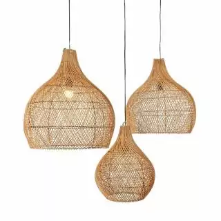 Lot de 3 suspensions BAWANG / 3 dimensions / Rotin Naturel