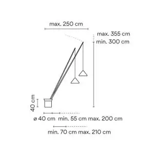 Dimension lampadaire réglable en métal NORTH / 2 abat-jours / Vibia