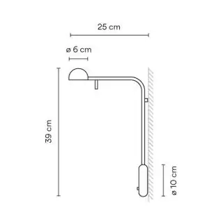 Dimension applique murale avec interrupteur PIN / H. 39 cm / Métal / Vibia