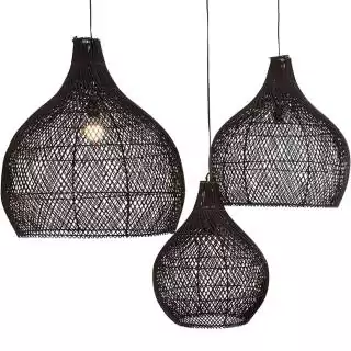 Lot de 3 suspensions BAWANG / 3 dimensions / Rotin Noir