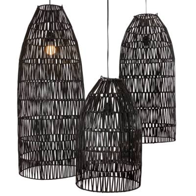 Lot de 3 suspensions CONICAL / 3 dimensions / Rotin Noir