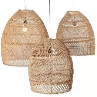 Lot de 3 suspensions MOON / 3 dimensions / Rotin Naturel