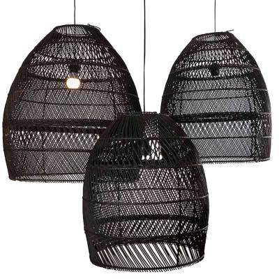 Lot de 3 suspensions MOON / 3 dimensions / Rotin Noir