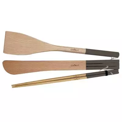 Set de 3 ustensiles spatule, pince et baguette INCROYABLE COCOTTE / Bois / Taupe Moka / Cookut