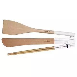 Set de 3 ustensiles spatule, pince et baguette INCROYABLE COCOTTE / Bois / Blanc Polaire / Cookut