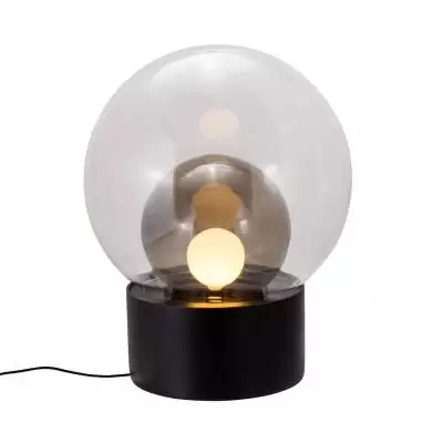 Lampe à poser BOULE / Verre Transparent et Gris Fumé - Base : Noire