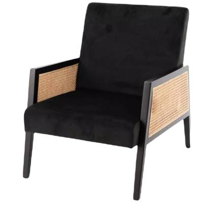 Fauteuil de salon / H. 77 cm / Velours - Noir / Cannage / Mon Petit Fauteuil