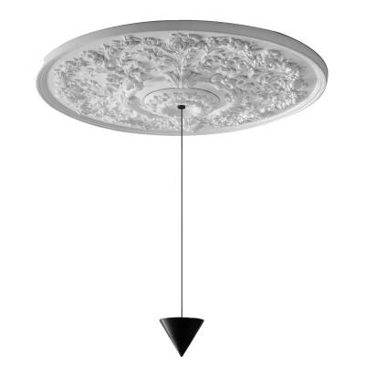 Moonbloom de Karman / Rosace plâtre à peindre en plafonnier et une suspension LED noire