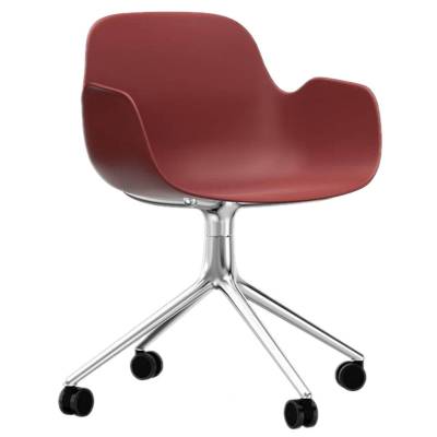 Fauteuil pivotant FORM / Rouge / 4 roues / Piétement alu / Normann Copenhagen