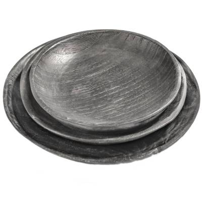 Coupelle, assiette ronde MAGGIE / Ø 18, 20, 25 cm / Bois teck fumé noir / Gommaire