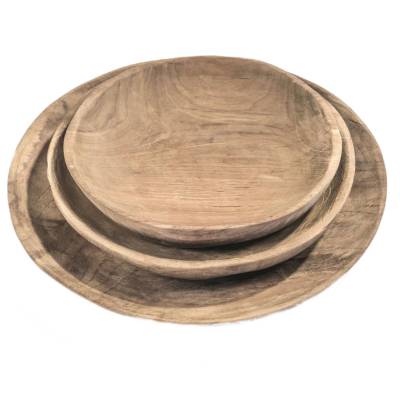 Coupelle, assiette ronde MAGGIE / Ø 18, 20, 25 cm / Bois teck naturel / Gommaire