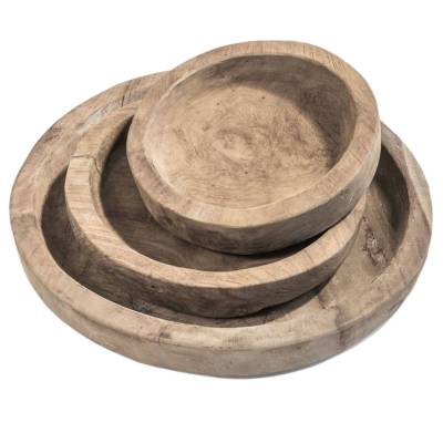 Coupelle, assiette ronde / Ø 30 x H. 5 ou Ø 40 x H. 5 cm / Bois teck / Naturel / Gommaire