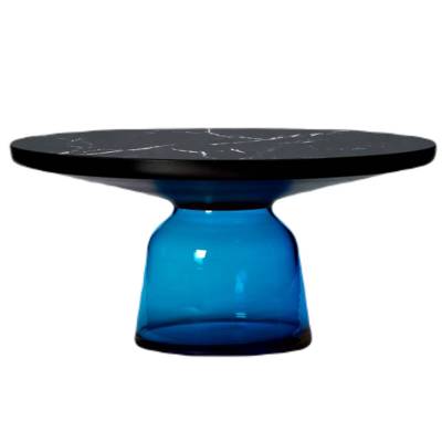 Table basse BELL / Ø 75 x H. 36 cm / Verre / Plateau marbre noir / Bleu Saphir / ClassiCon