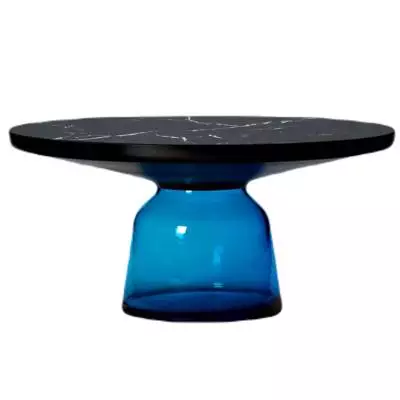 Table basse BELL / Ø 75 x H. 36 cm / Verre / Plateau marbre noir / Bleu Saphir / ClassiCon