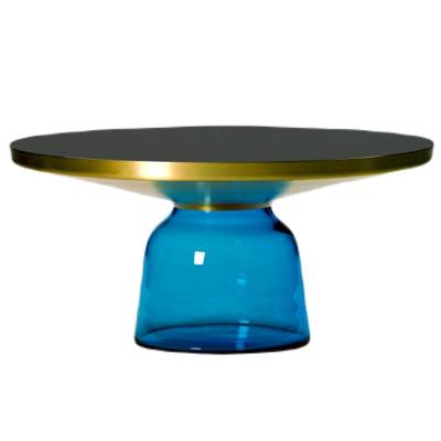 Table basse BELL / Ø 75 x H. 36 cm / Verre / Plateau verre / Laiton et Bleu Saphir / ClassiCon