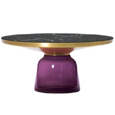 Table basse BELL / Ø 75 x H. 36 cm / Verre / Plateau marbre noir / Laiton et Violet Améthyste / ClassiCon