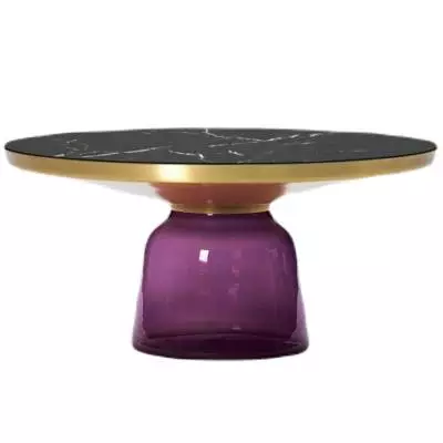 Table basse BELL / Ø 75 x H. 36 cm / Verre / Plateau marbre noir / Laiton et Violet Améthyste / ClassiCon