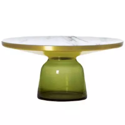 Table basse BELL / Ø 75 x H. 36 cm / Verre / Plateau marbre blanc / Laiton et Vert Olive / ClassiCon