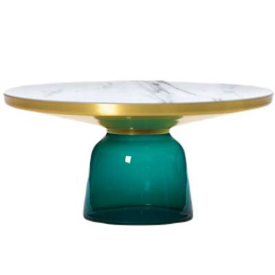 Table basse BELL / Ø 75 x H. 36 cm / Verre / Plateau marbre blanc / Laiton et Vert Émeraude / ClassiCon